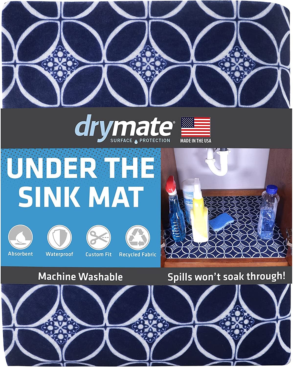 Drymate under Sink Mat, Waterproof Cabinet Protection Mats for Kitchen & Bathroom, Absorbent Shelf Liners, Slip-Resistant, Non-Adhesive, Machine Washable, Durable (USA Made)(24”X29”)(Charcoal)