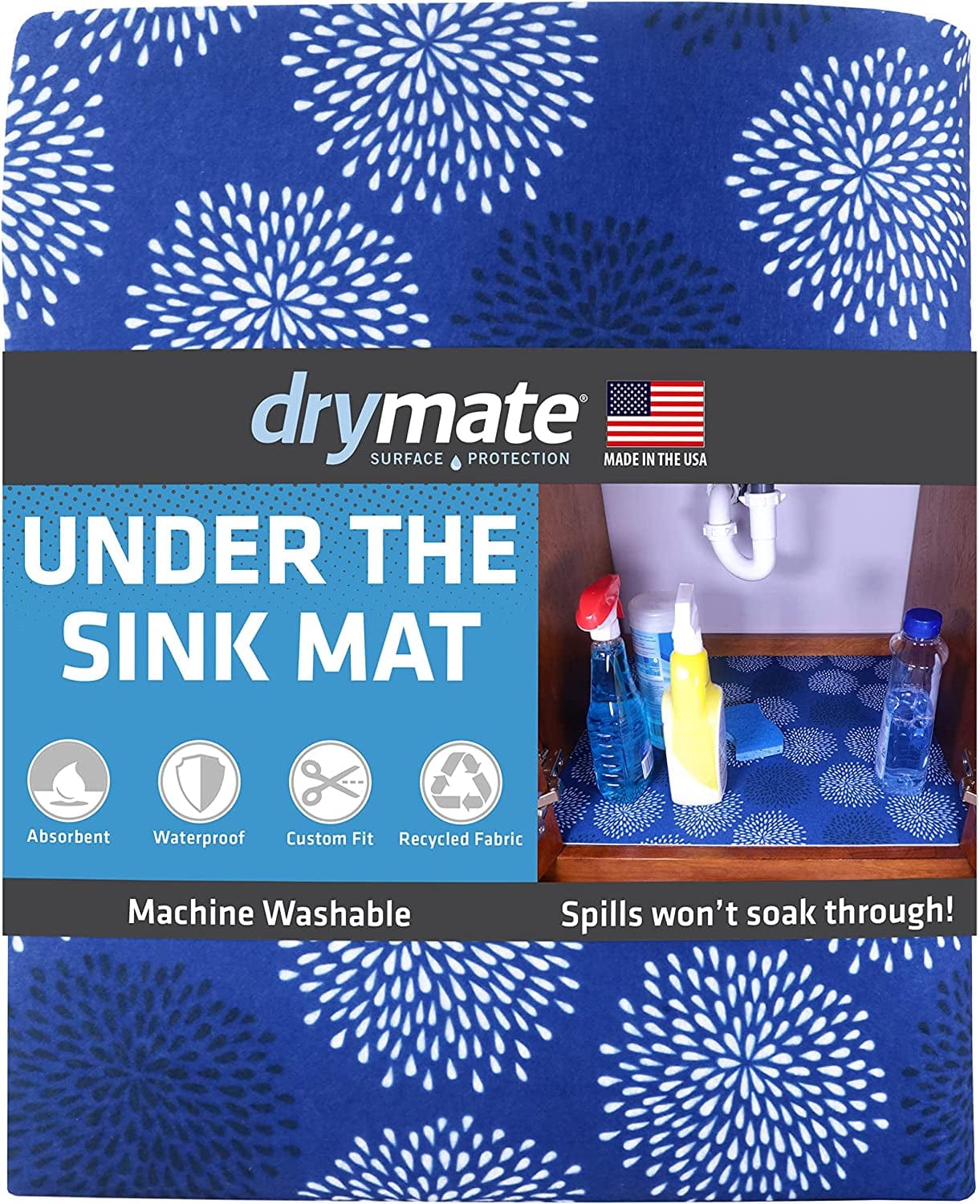 Drymate under Sink Mat, Waterproof Cabinet Protection Mats for Kitchen & Bathroom, Absorbent Shelf Liners, Slip-Resistant, Non-Adhesive, Machine Washable, Durable (USA Made)(24”X29”)(Charcoal)