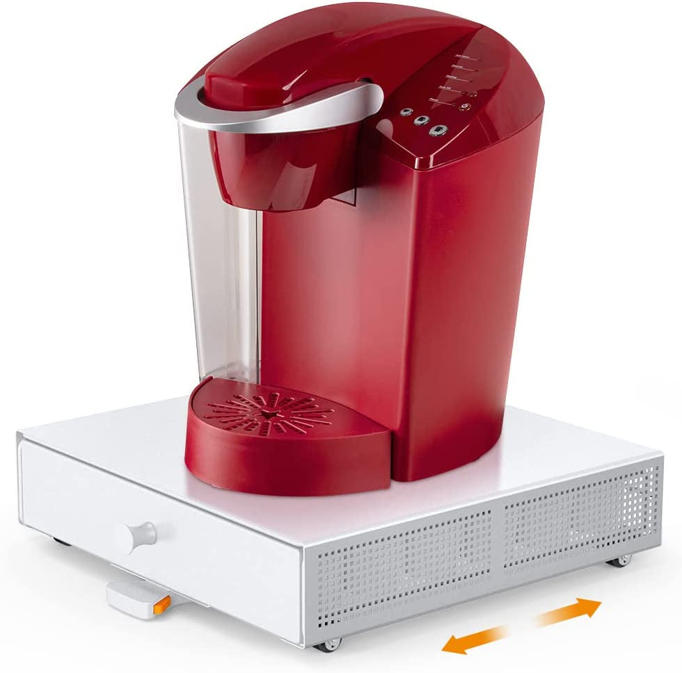 Goldlion K Cup Holder Sliding Tray Pull Out Coffee Pod Organizer Rolling K Cup Organization Storage Drawer Countertop Maker Stand Bartesian Rack Capsules Compatible with Keurig Accessories, White