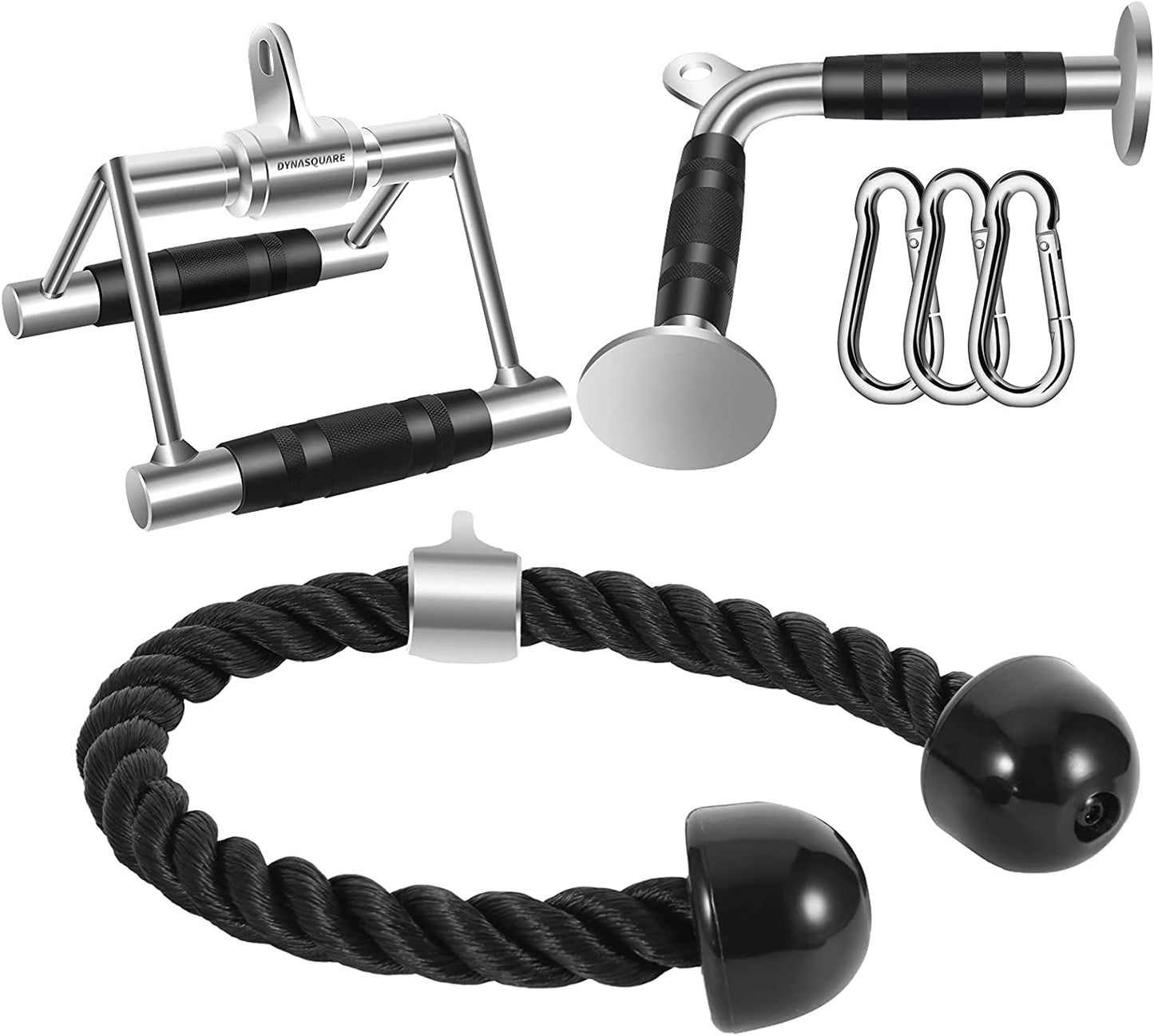 DYNASQUARE Tricep Press down Cable Machine Attachment, LAT Pulldown Attachments, Home Gym Accessories, Double D Handle, V-Shaped Bar, Tricep Rope, Pull down Straight Bar