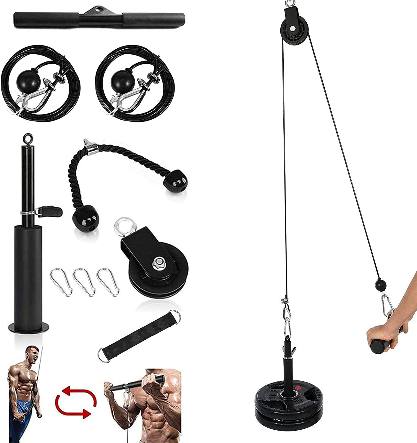 Triceps Trainer High Pull-Down Gantry Pulley Home Fitness Equipment for Triceps Pull Down, Biceps Curl, Back, Forearm, Shoulder Equipment (Black, One Size)