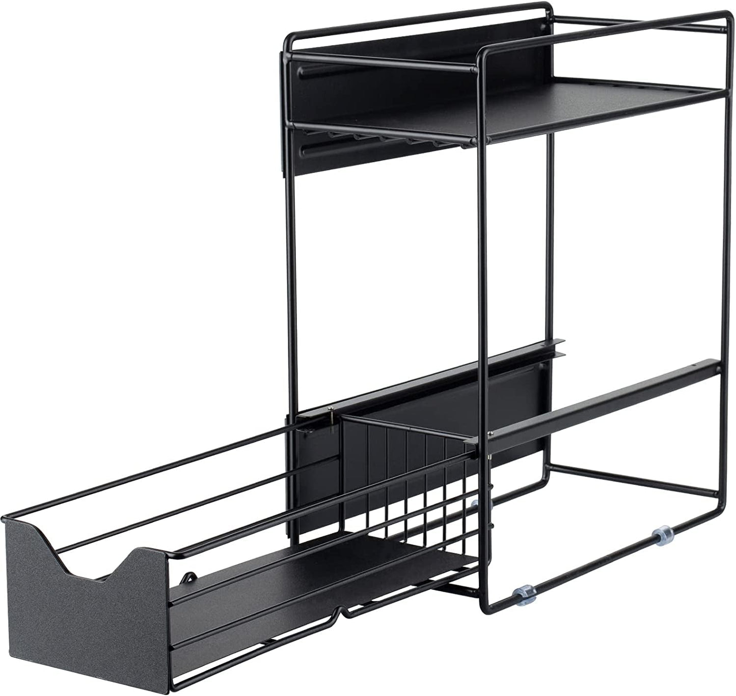 Parmedu 2-Tiered Strong Magnetic Spice Seasoning Rack Shelf Organizer with 2-Way Drawer, Model TD001 Black