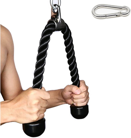 Tricep Rope 27 & 35 Inches 2 Colors Fitness Attachment Cable Machine Pulldown Heavy Duty Coated Nylon Rope with Solid Rubber Ends