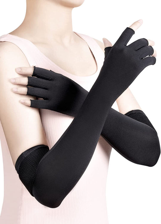 Thx4Copper Long Arthritis Gloves with Adjustable Strap - Highest Copper Infused - Extra Long Fit Glove for Women & Men 1 Pair