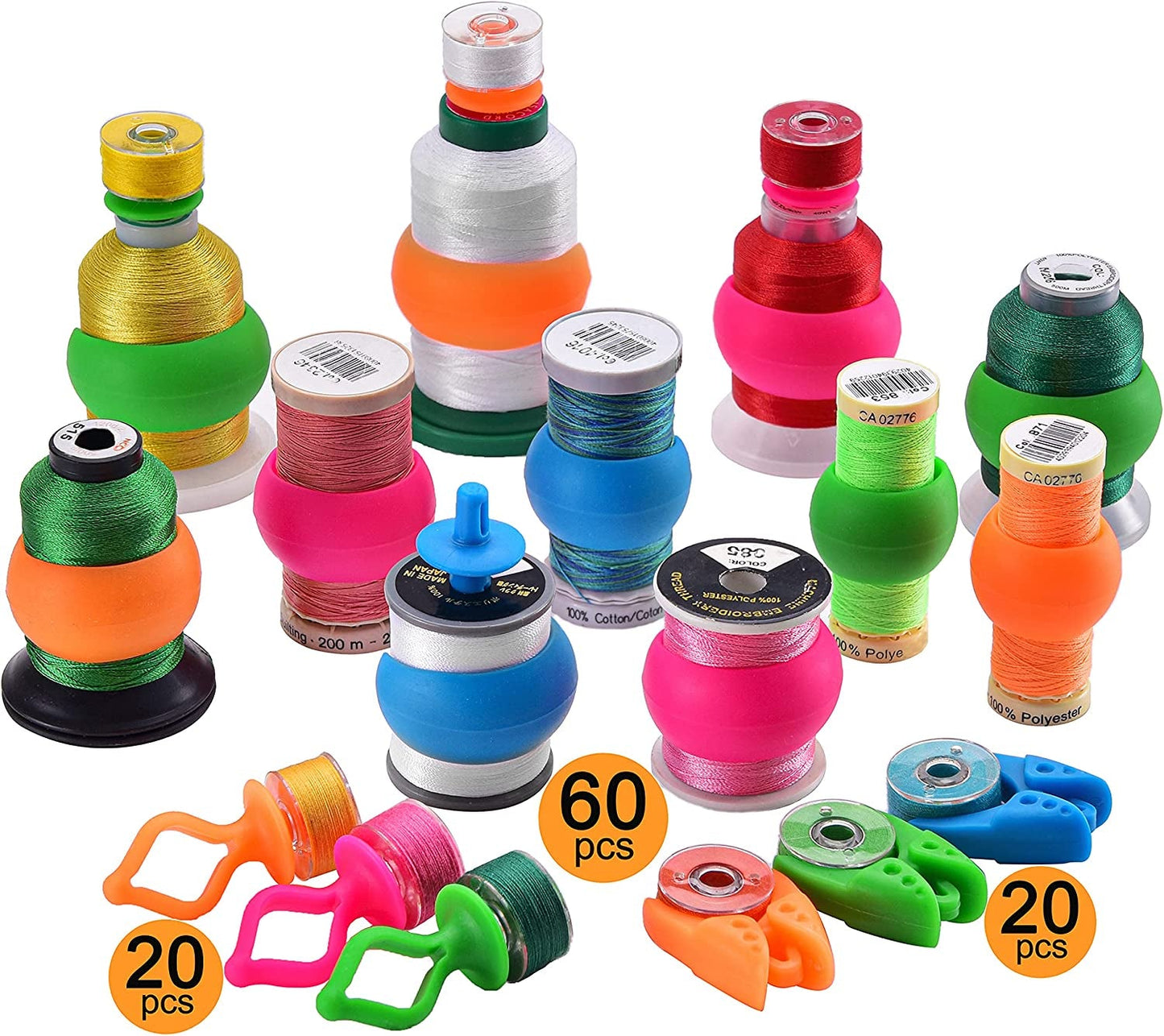 New Brothread 100Pcs Mix NOTIONS (60 Thread Spool Savers + 20 Bobbin Holders + 20 Bobbin Clamps) - Prevent Thread Tails from Unwinding - for Sewing and Embroidery Machine Thread Spools