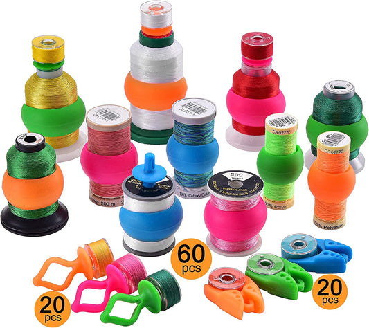 New Brothread 100Pcs Mix NOTIONS (60 Thread Spool Savers + 20 Bobbin Holders + 20 Bobbin Clamps) - Prevent Thread Tails from Unwinding - for Sewing and Embroidery Machine Thread Spools