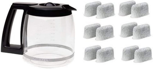 Cuisinart DCC-1200PRC 12-Cup Replacement Glass Carafe, Black and Everyday 12-Pack Replacement Charcoal Water Filters for Cuisinart Coffee Machines Bundle