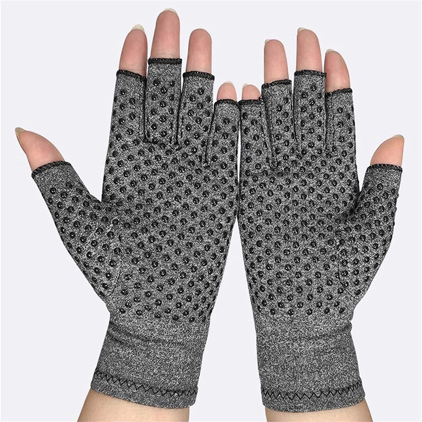 KOLCU Arthritis Gloves, Compression Gloves Therapy for Arthritis Pain Relief, Anti-Slip Fingerless Design for Women and Men, Provide Support for Hands and Finger Joint,Training Gloves Grey,L