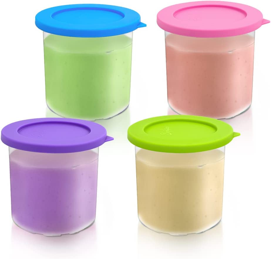 Sophico Ice Cream Pint Container with Silicone Lid Replacement, Compatible with NC301 NC300 NC299AMZ Ice Cream Maker, Airtight and Leaf-Proof (MIX2, 4 Pack)