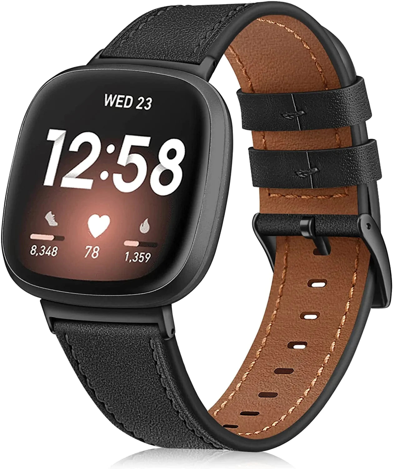 Fintie Bands Compatible with Fitbit Versa 3 / Fitbit Sense, Genuine Leather Band Replacement Accessories Strap Wristband
