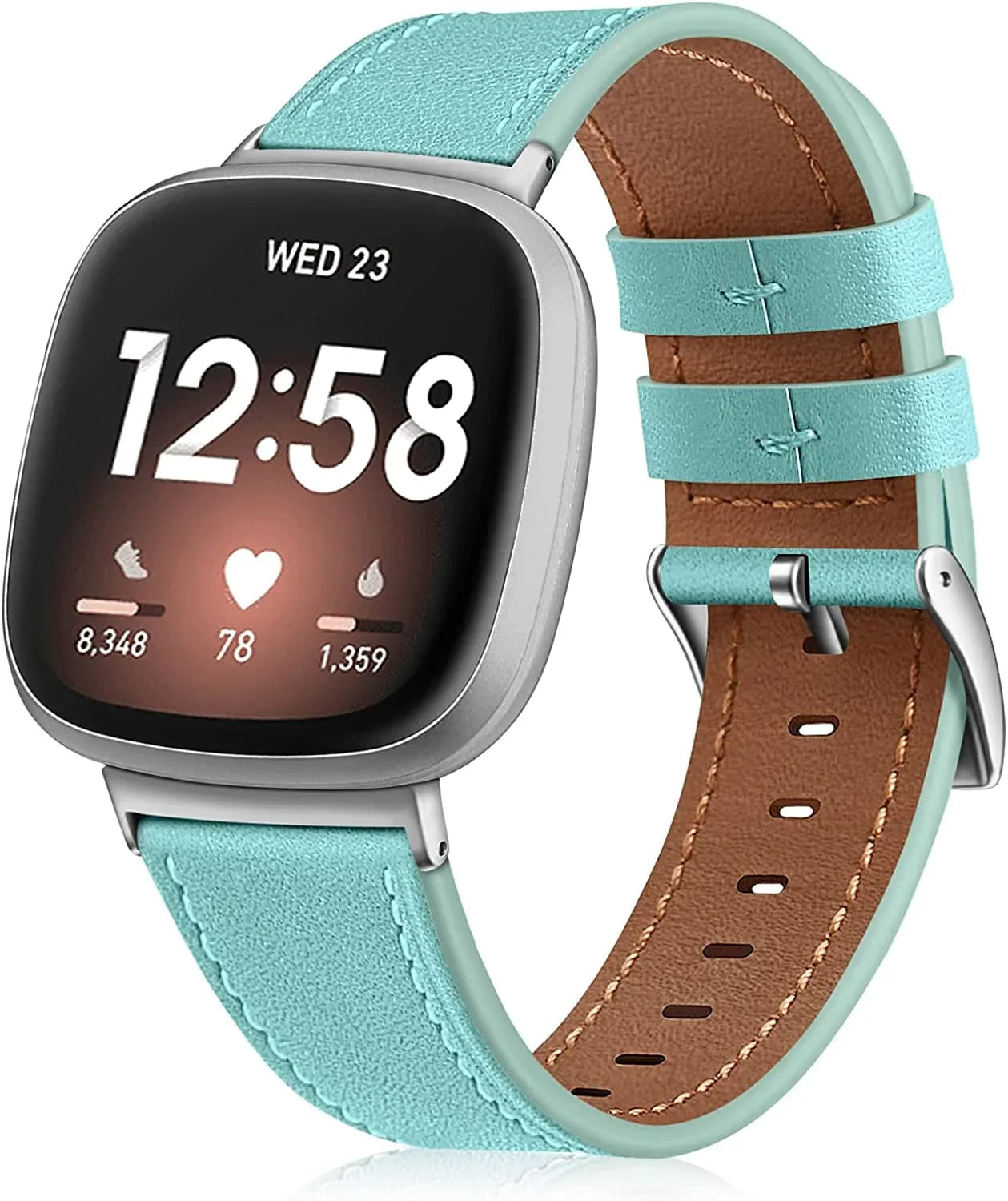 Fintie Bands Compatible with Fitbit Versa 3 / Fitbit Sense, Genuine Leather Band Replacement Accessories Strap Wristband