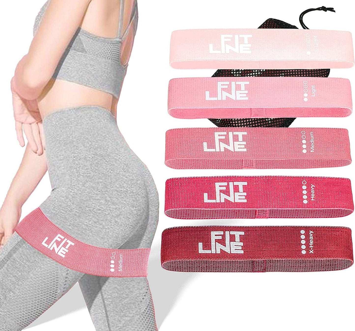 Fitline Fabric Resistance Bands Set for Legs and Butt Exercise, 5 Level Non Slip Elastic Booty Bands for Working Out – Muscle Toner on Hip Thigh Glute Squat, Home Gym Accessories for Women/Men
