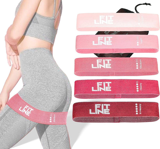 Fitline Fabric Resistance Bands Set for Legs and Butt Exercise, 5 Level Non Slip Elastic Booty Bands for Working Out – Muscle Toner on Hip Thigh Glute Squat, Home Gym Accessories for Women/Men