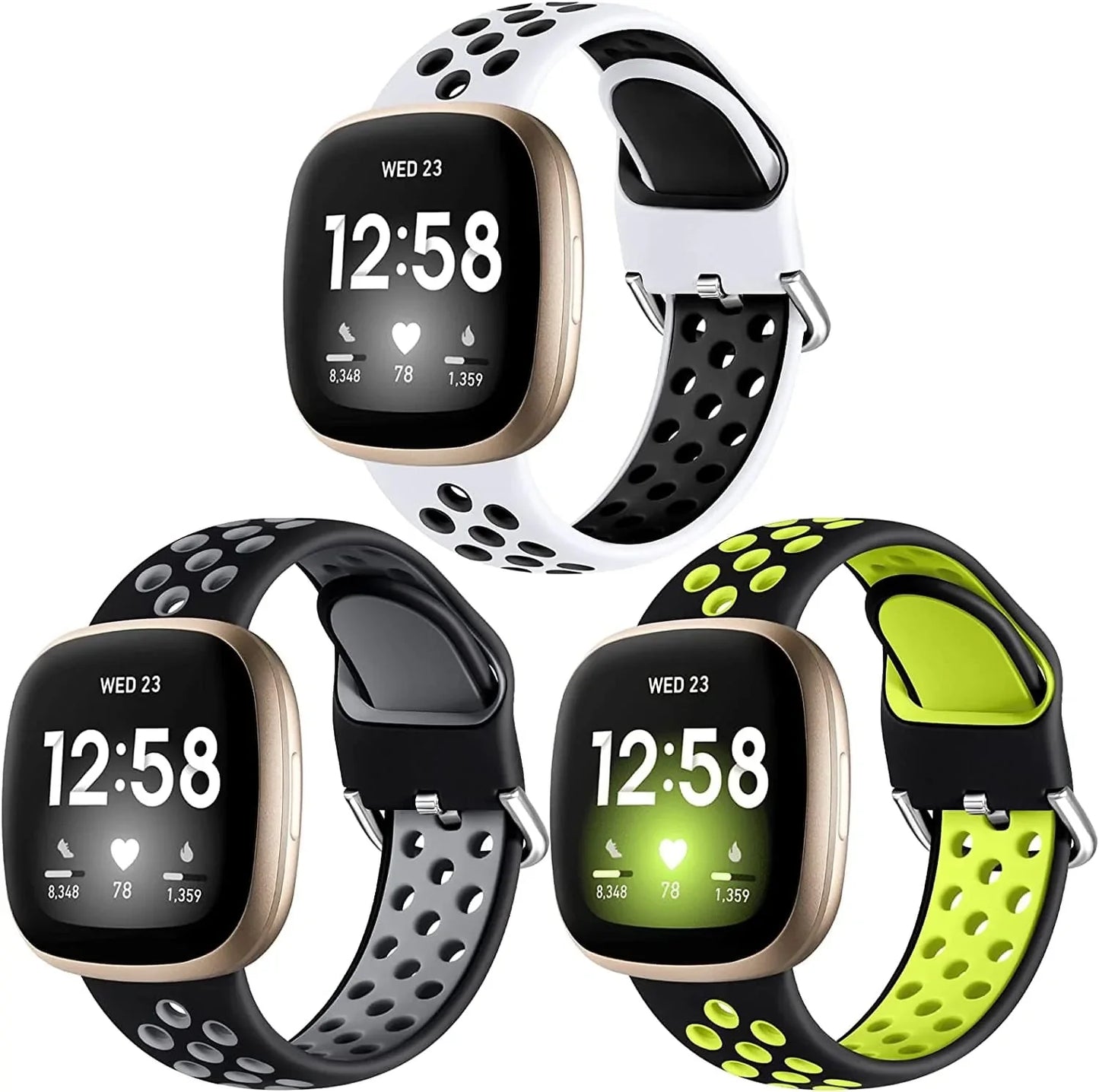 Getino Compatible with Fitbit Versa 4/ Versa 3 Bands/Sense 2/ Sense Bands Women Men, Waterproof Silicone Accessories, Sport Band for Fitbit Versa 3/ Versa 4/ Sense 2/ Sense Watch, Small 3Pack-4