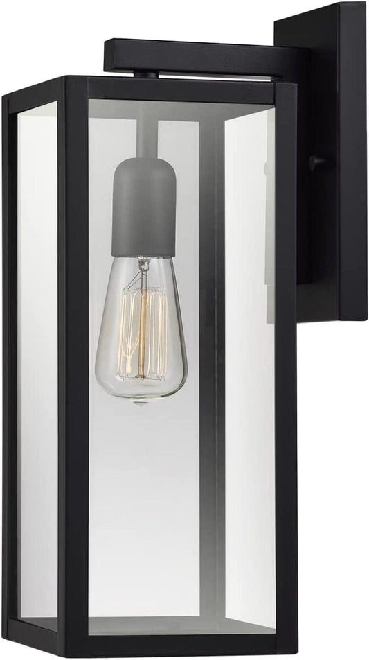 Globe Electric 44176 1-Light Outdoor Indoor Wall Sconce, Matte Black, Glass Panes, Weather Resistant, Wall Lighting, Wall Lamp Dimmable, Kitchen Sconces Wall Lighting, Home Improvement, Porch Light