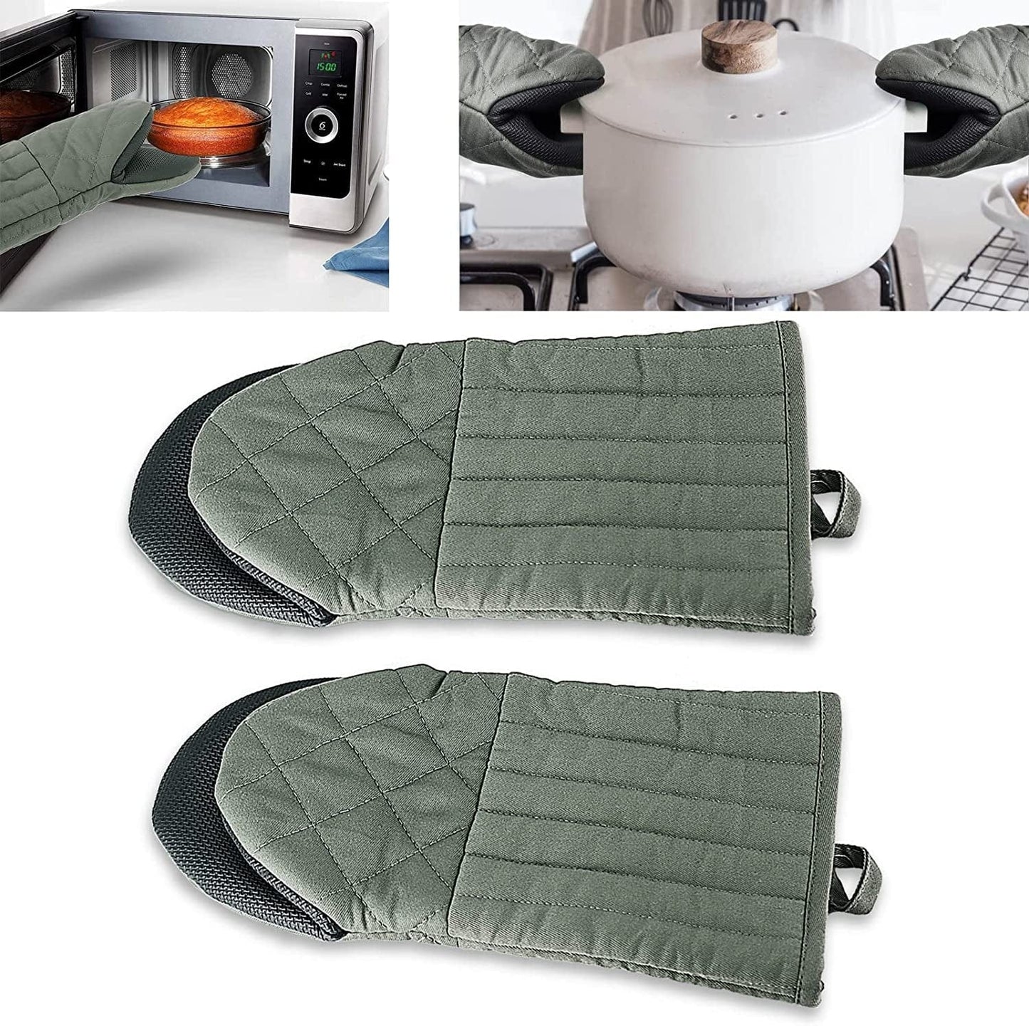 Half Oven Mitt Hot Mitts for Kitchen, 2 Pack Heat Resistant 500 ºf Mini Oven Mitts Cotton Liner Gloves for Kitchen Cooking Baking Grilling Barbecue - Non-Slip Grip, Hanging Loop, Machine Washable(Red)