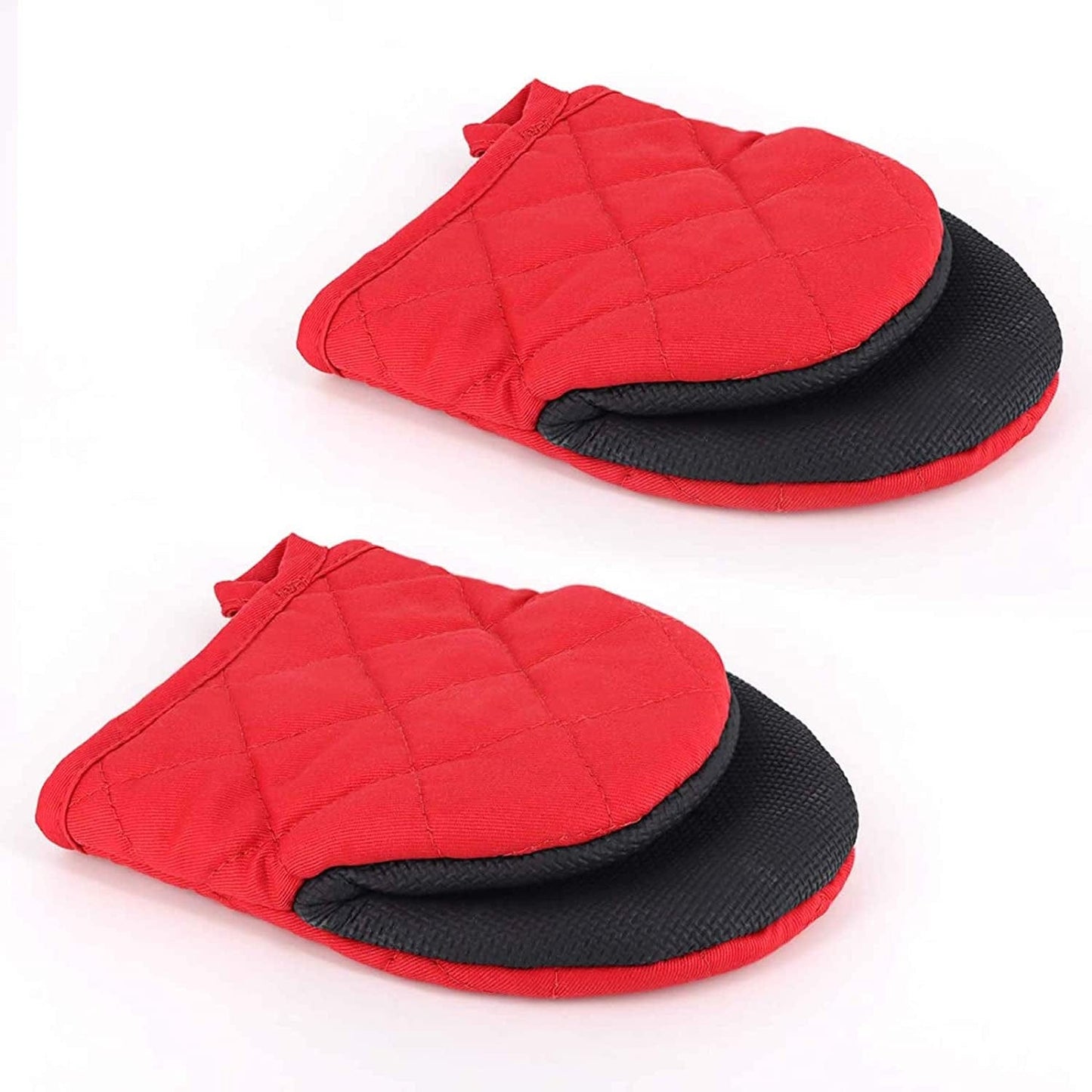 Half Oven Mitt Hot Mitts for Kitchen, 2 Pack Heat Resistant 500 ºf Mini Oven Mitts Cotton Liner Gloves for Kitchen Cooking Baking Grilling Barbecue - Non-Slip Grip, Hanging Loop, Machine Washable(Red)