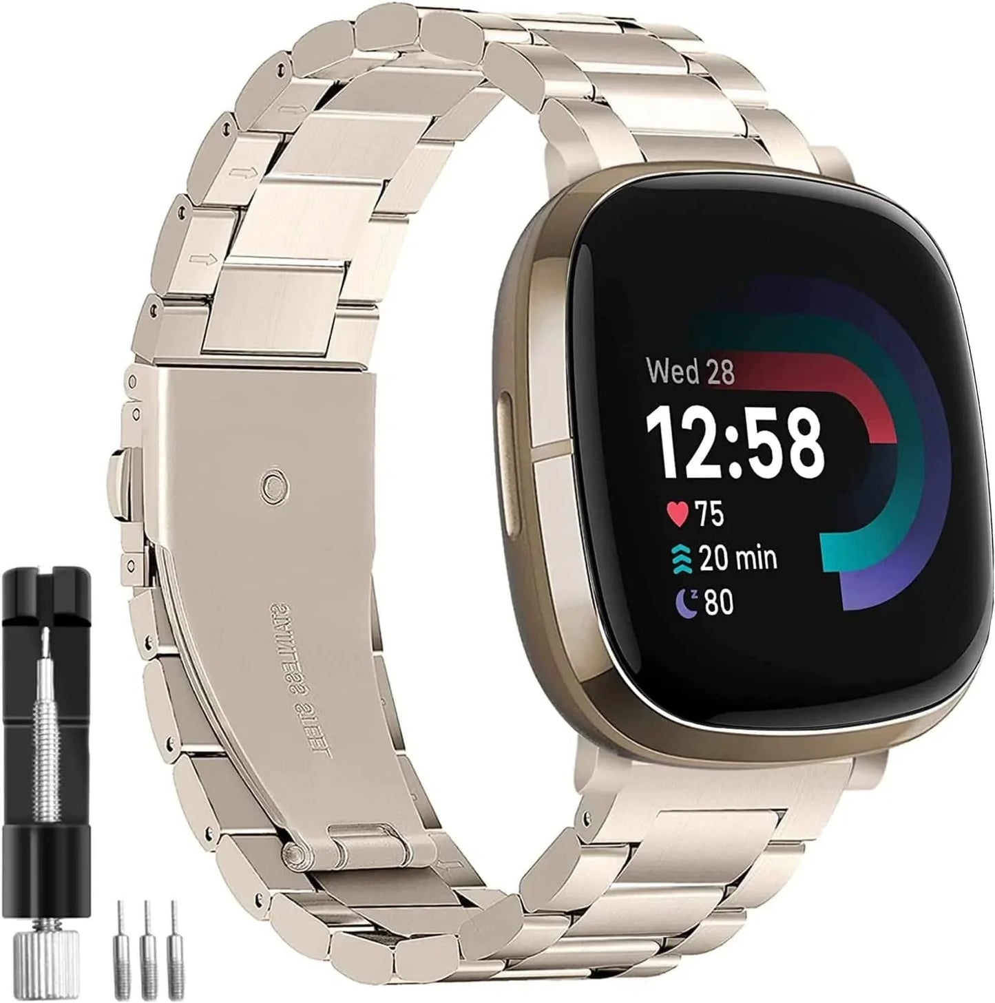 HATALKIN Band Compatible with Fitbit Sense 2 Bands & Fitbit Versa 4 Bands,Solid Stainless Steel Fitbit Sense/Versa 3 Wrist Watch Band Metal Replacement Straps Accessories for Women Men(Champagne Gold)