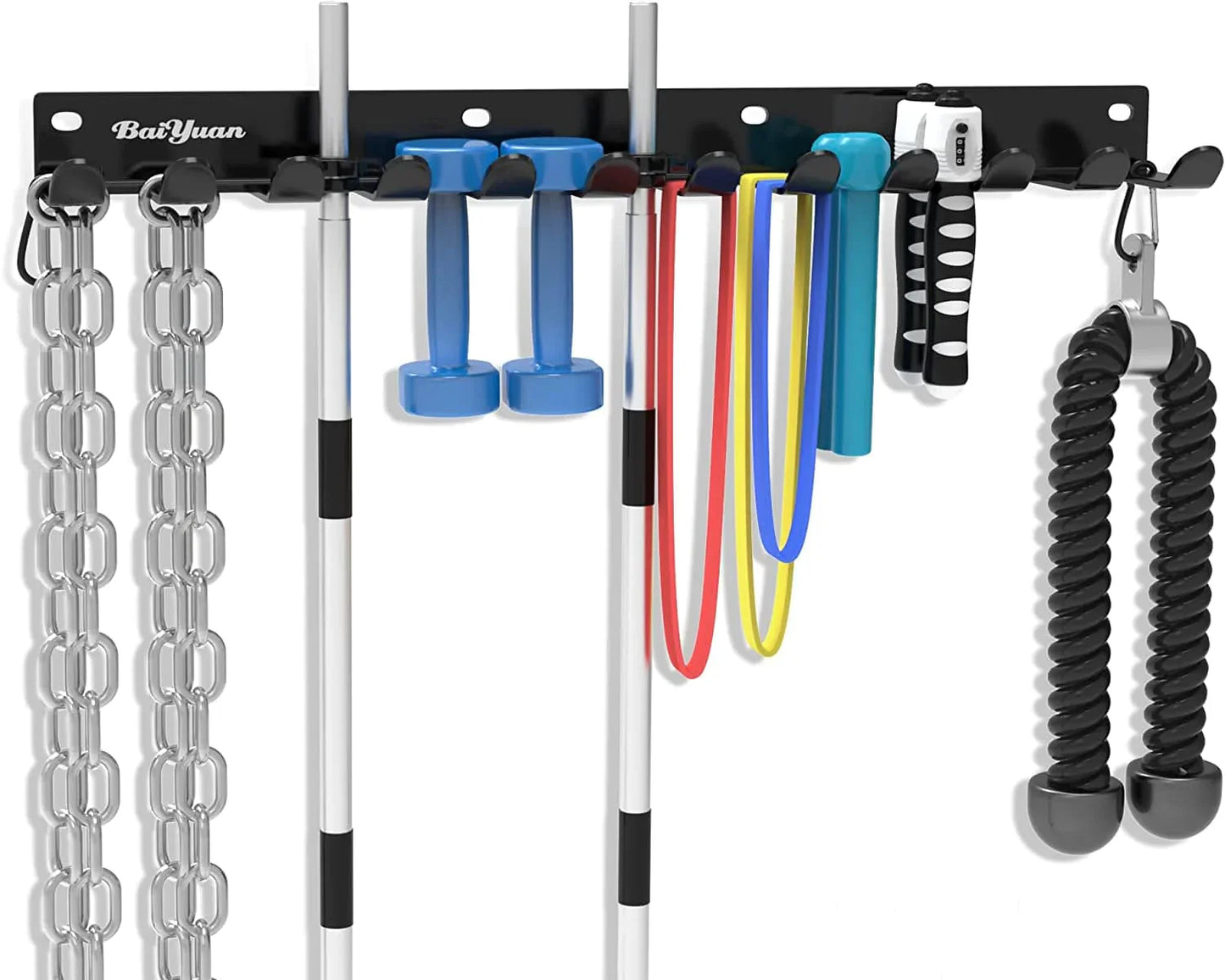 Home Gym Storage Rack - 12 Hook Heavy-Duty Gym Rack Organizer, Multi-Purpose Workout Gear Wall Mount Hanger, for Barbell Storage, Resistance Bands, Jump Ropes, Chains and Weightlifting Belts