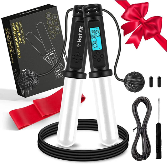 Hotfit Cordless Weighted Jump Rope Adjustable - 0.8LB Speed Jumping Rope - Set of 2 Skipping Rope Counter for Exercise & Resistance Band for Home Fitness & Indoor Outdoor, Fitness Accessories for Kids Men and Women