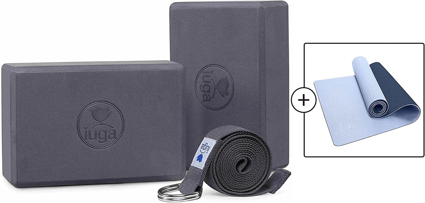 IUGA Premium Set- Includes 1 Yoga Block 2 Pack with Yoga Strap, 1 Non Slip Textured Surface Yoga Mat