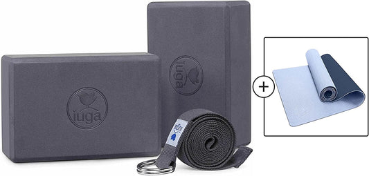 IUGA Premium Set- Includes 1 Yoga Block 2 Pack with Yoga Strap, 1 Non Slip Textured Surface Yoga Mat