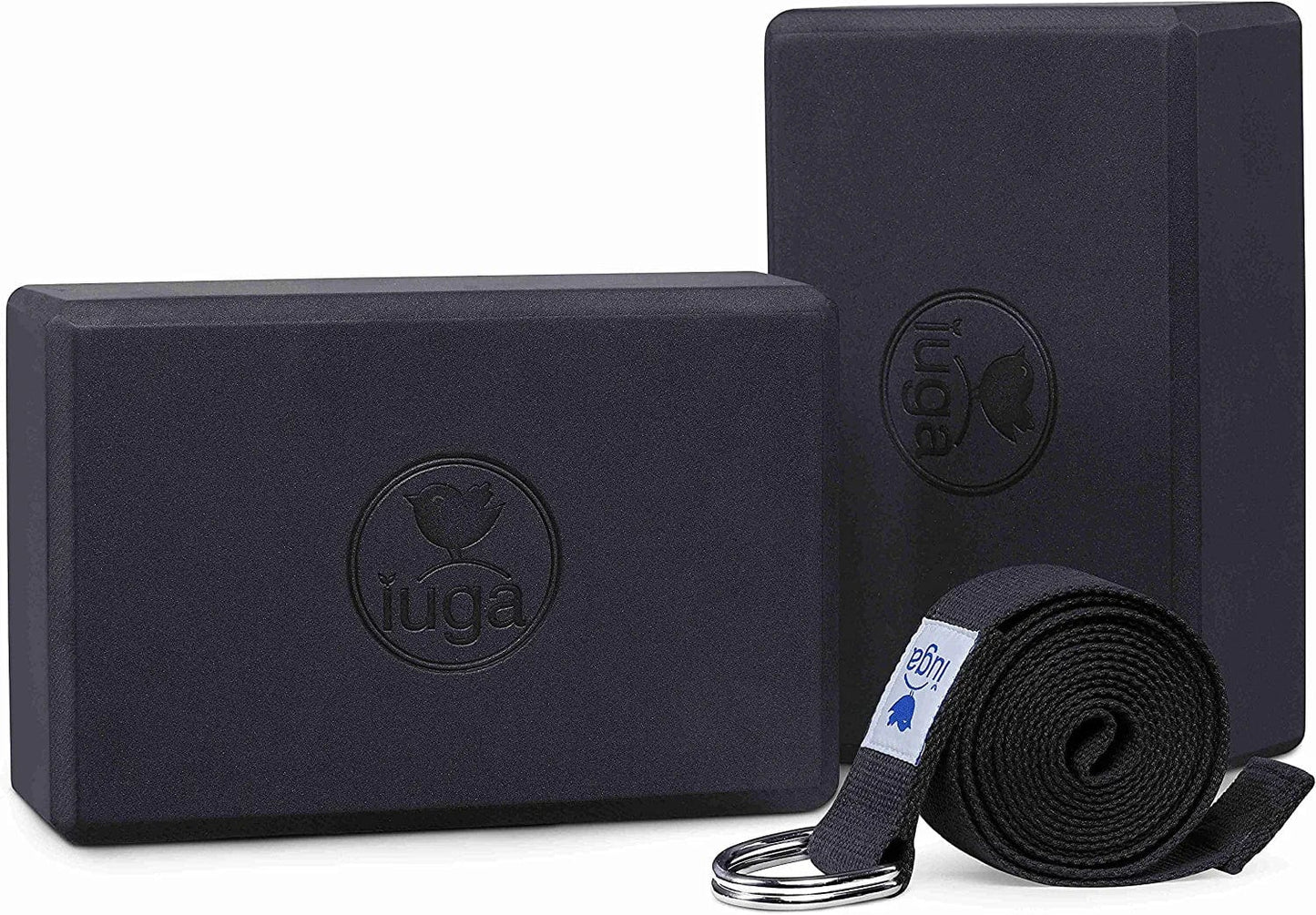 IUGA Yoga Block 2 Pack with Yoga Strap, High Density Yoga Blocks 9”X6”X3”To Improve Strength, Flexibility and Balance, Light Weight and Non-Slip Surface for Yoga, Pilates and Meditation