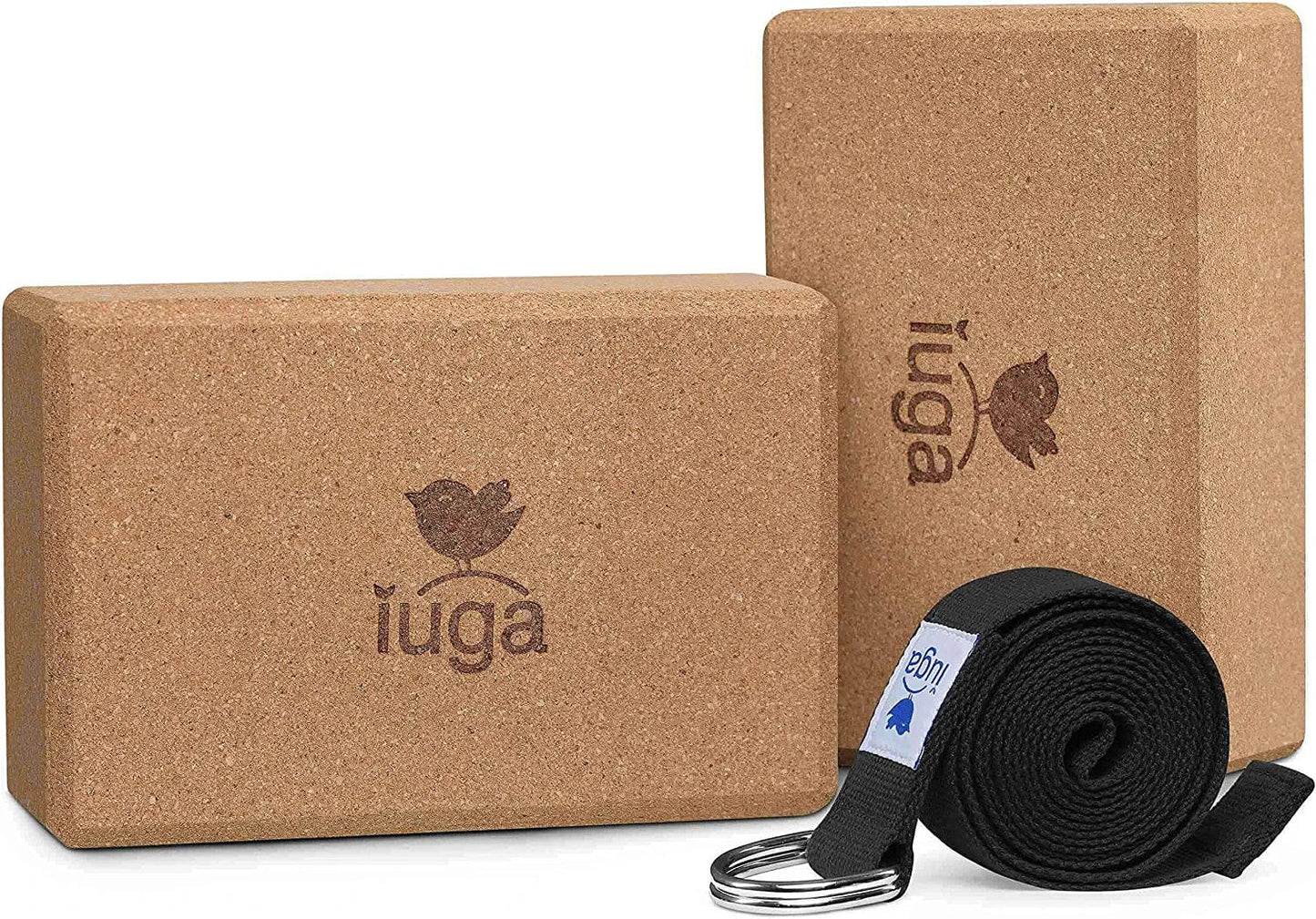 IUGA Yoga Block 2 Pack with Yoga Strap, High Density Yoga Blocks 9”X6”X3”To Improve Strength, Flexibility and Balance, Light Weight and Non-Slip Surface for Yoga, Pilates and Meditation