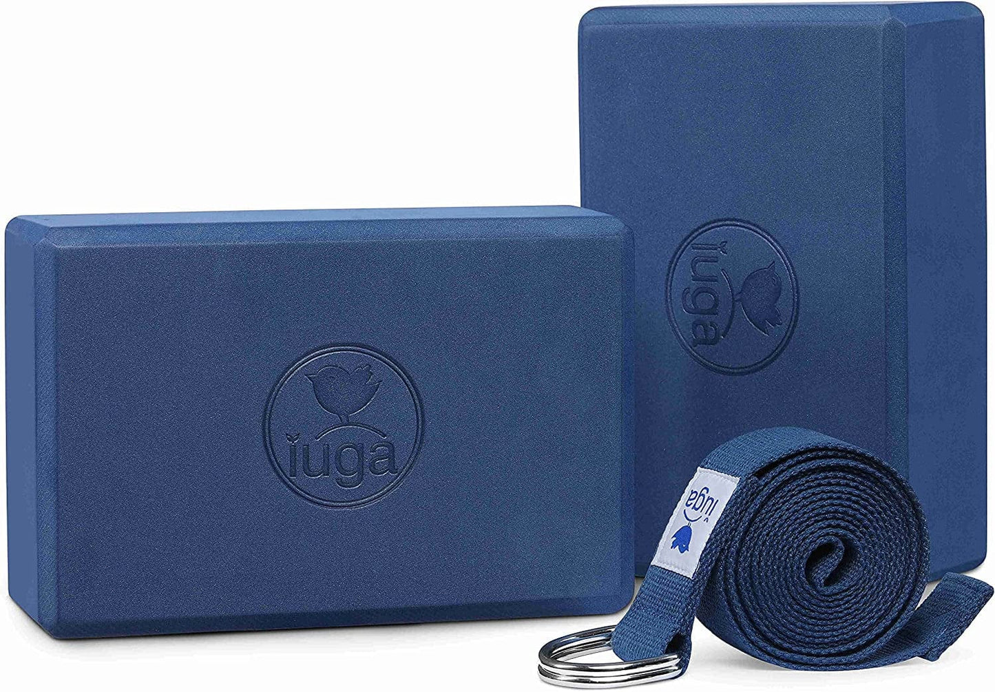 IUGA Yoga Block 2 Pack with Yoga Strap, High Density Yoga Blocks 9”X6”X3”To Improve Strength, Flexibility and Balance, Light Weight and Non-Slip Surface for Yoga, Pilates and Meditation