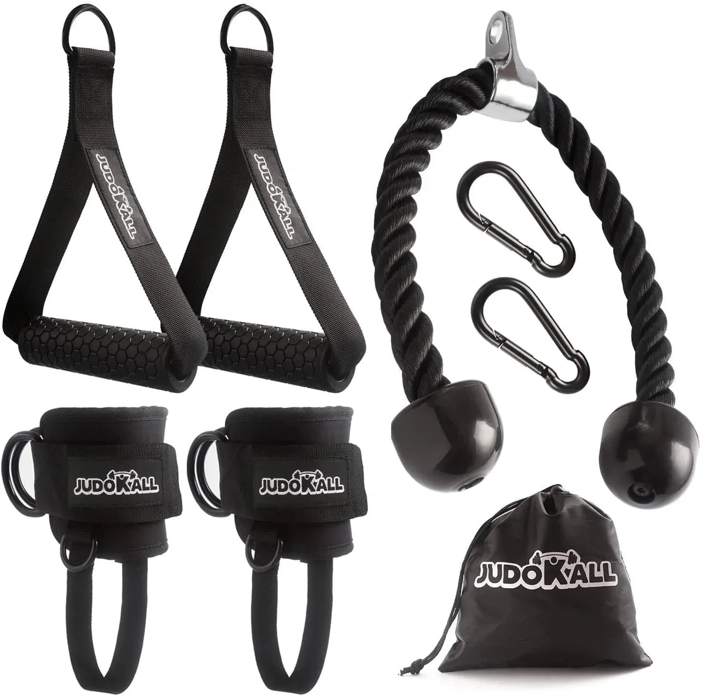 JUDOKALL - Ankle Strap for Cable Machine,Tricep Rope,Resistance Band Handles,Home Gym Accessories Set- Cable Machine Attachment,Cable Attachments for Gym Pull down Exercise.