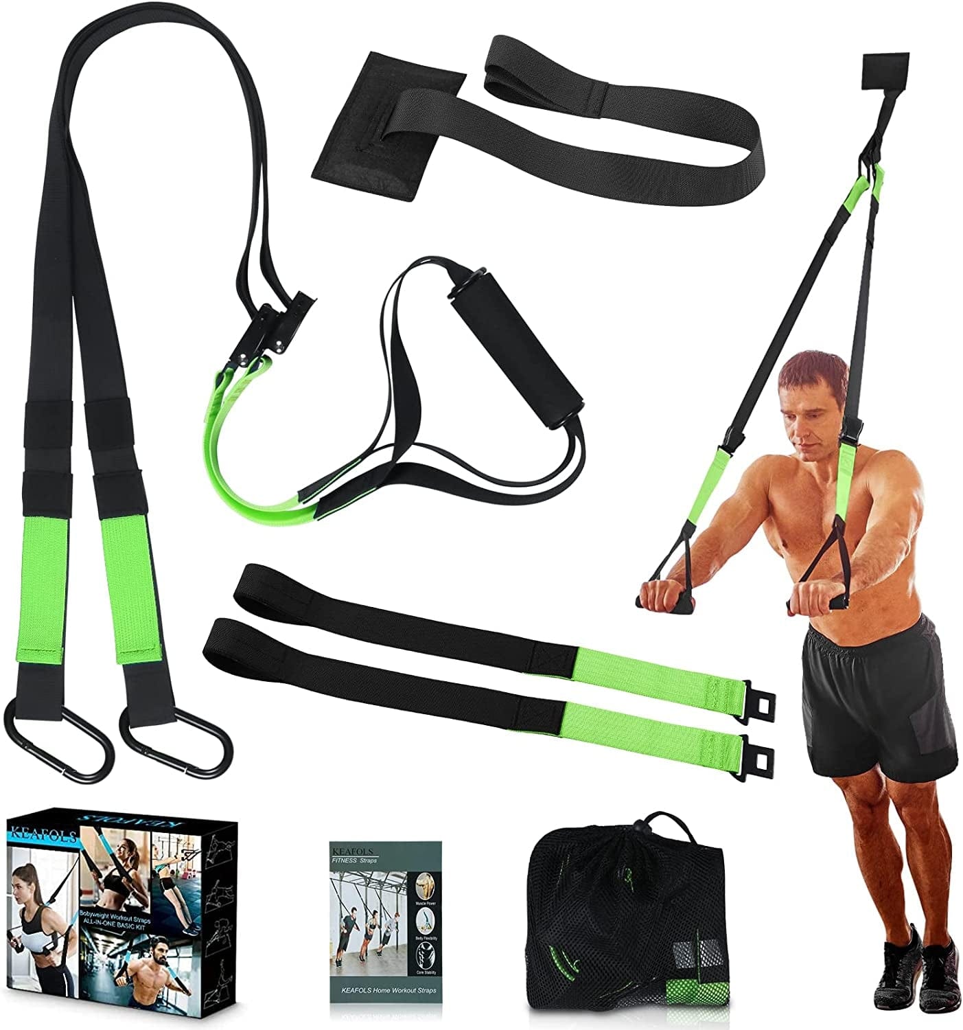 KEAFOLS Bodyweight Fitness Resistance Kit Extension Strap Door Anchors, Powerlifting Strength Workout Straps Full Body Complete Home Gym Body Core Exercise