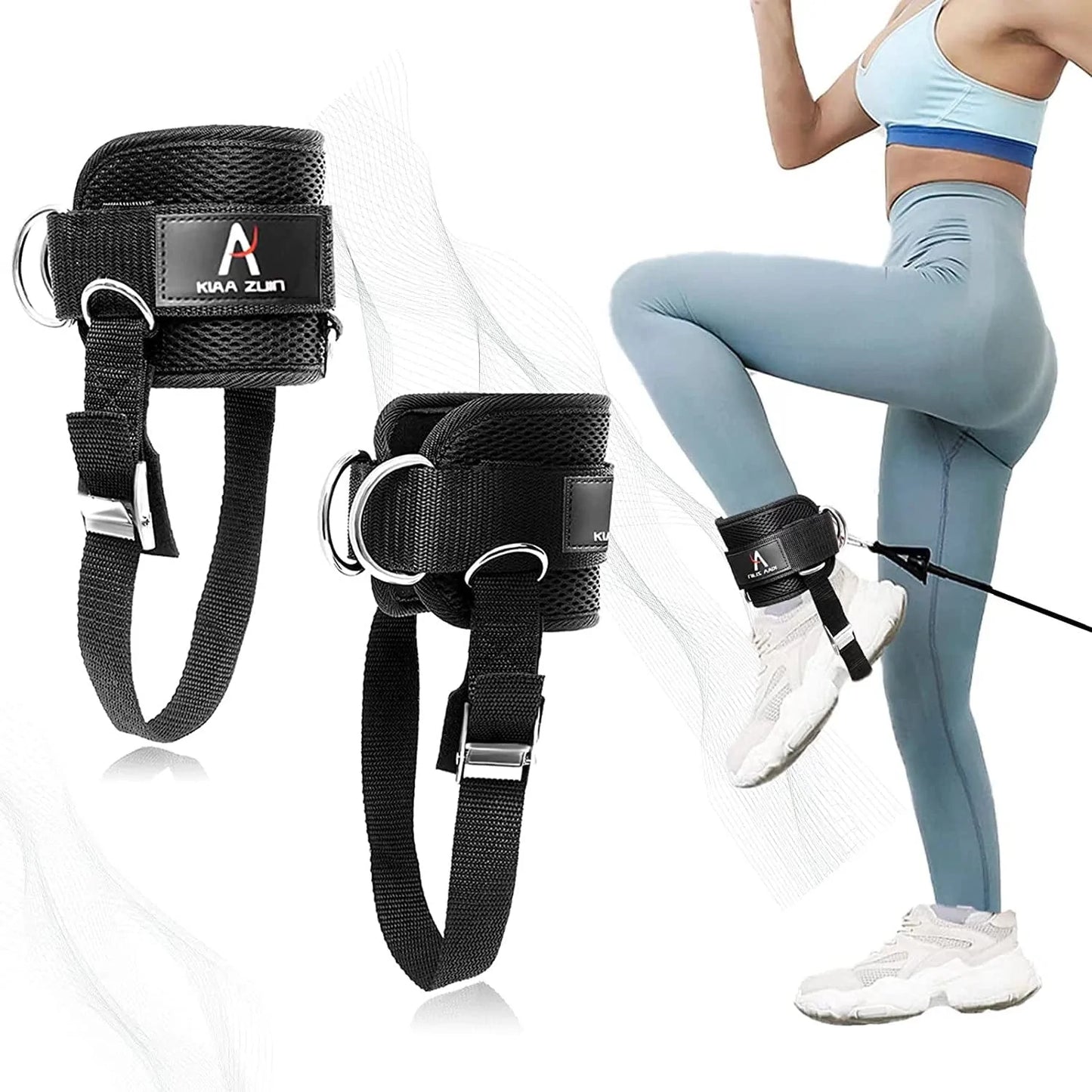 KIAA ZUIN Ankle Straps for Cable Machines Pair,Adjustable Ankle Buckle Suitable for Men and Women,Abdominal Musclesleg and Glute Abductors Strength Training, Ankle Strap Accessories with Rope Black