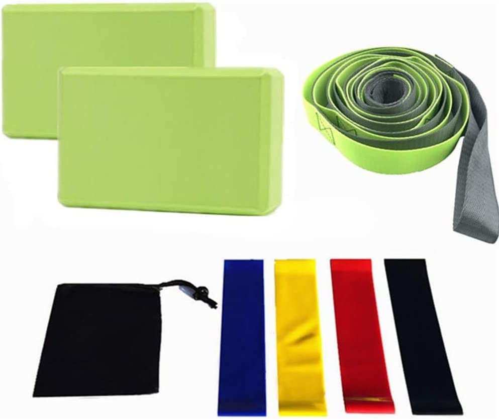 Kiddiezoom Yoga Set, 1 Yoga Strap with 12 Loops, 2 EVA Foam Soft Non-Slip Yoga Blocks,4 Resistance Bands, 1 Black Storage Bag for Yoga, Pilates, Stretching and Toning Workouts 8-In-1