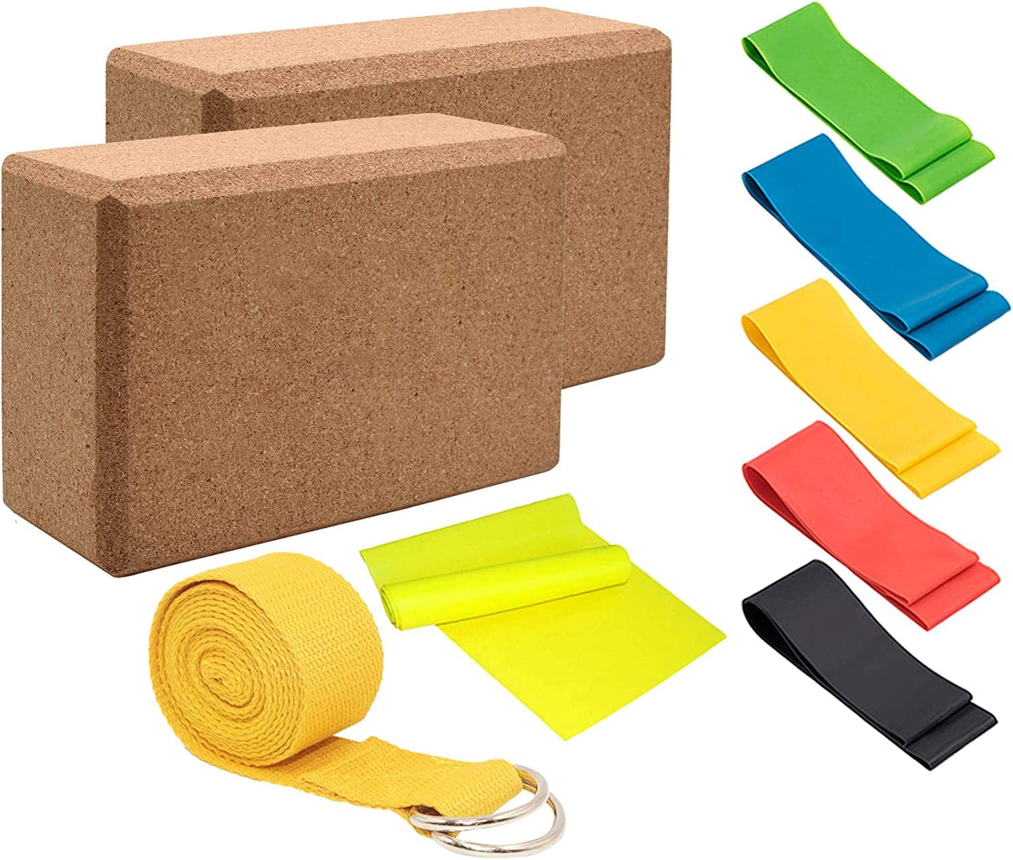 KINDOYO Cork Yoga Block - Pilates Block Yoga Band Set Essential Yoga Equipment