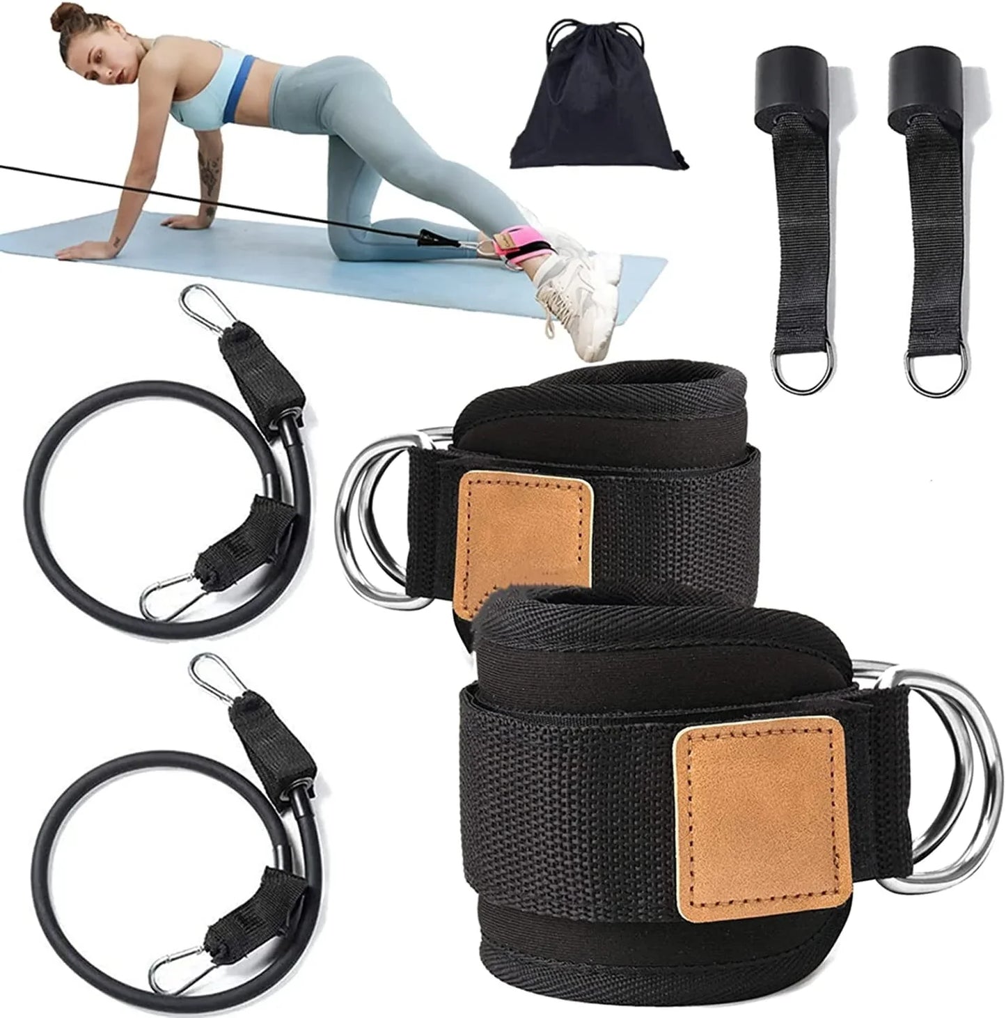 Kvittra Ankle Straps for Cable Machine Pair with Resistance Band - Adjustable Ankle Buckle Gym Ankle Strap Attachment for Kickbacks,Glute Workouts,Weightlifting,Leg Workout 4 D-Ring