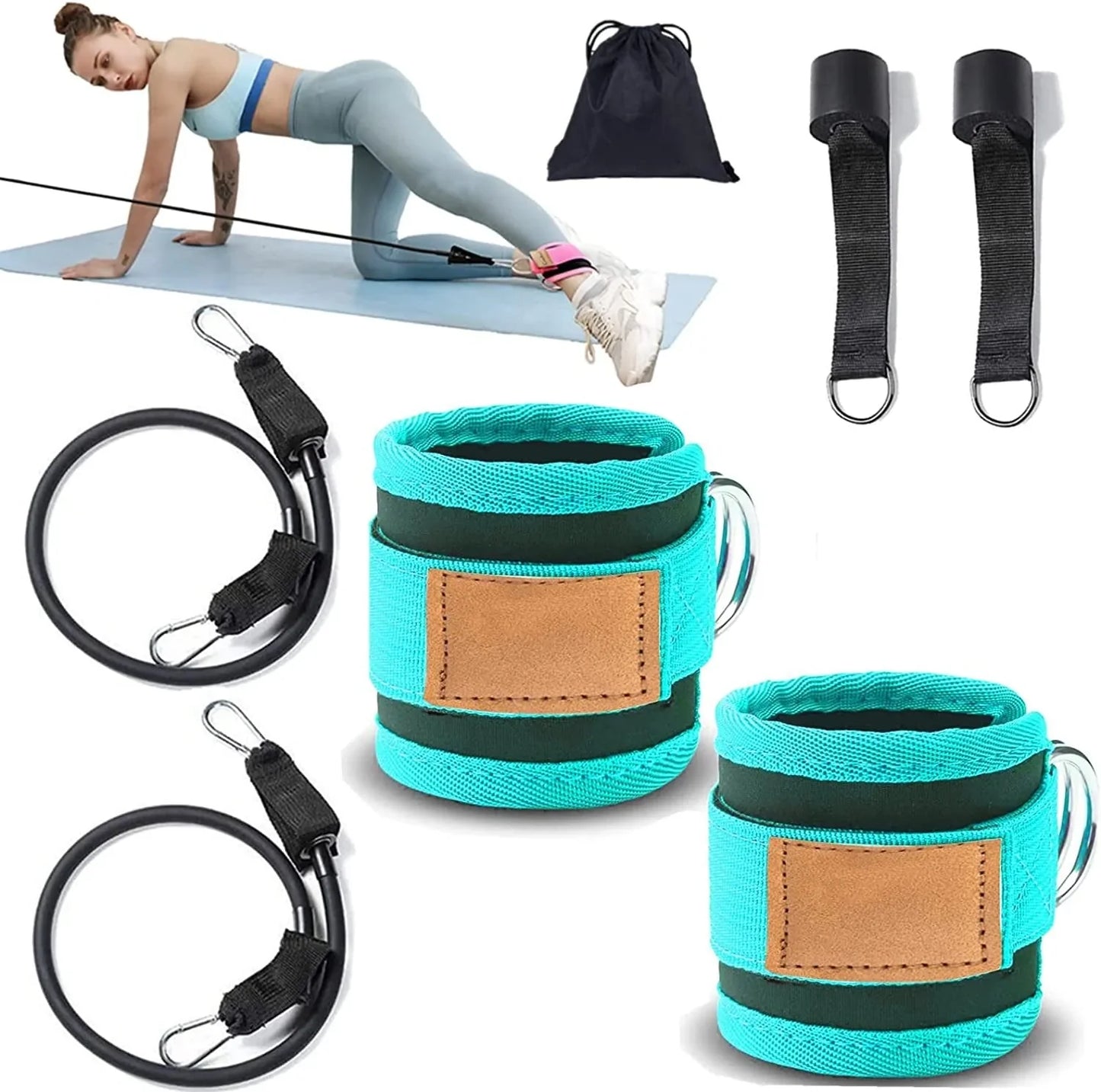 Kvittra Ankle Straps for Cable Machine Pair with Resistance Band - Adjustable Ankle Buckle Gym Ankle Strap Attachment for Kickbacks,Glute Workouts,Weightlifting,Leg Workout 4 D-Ring