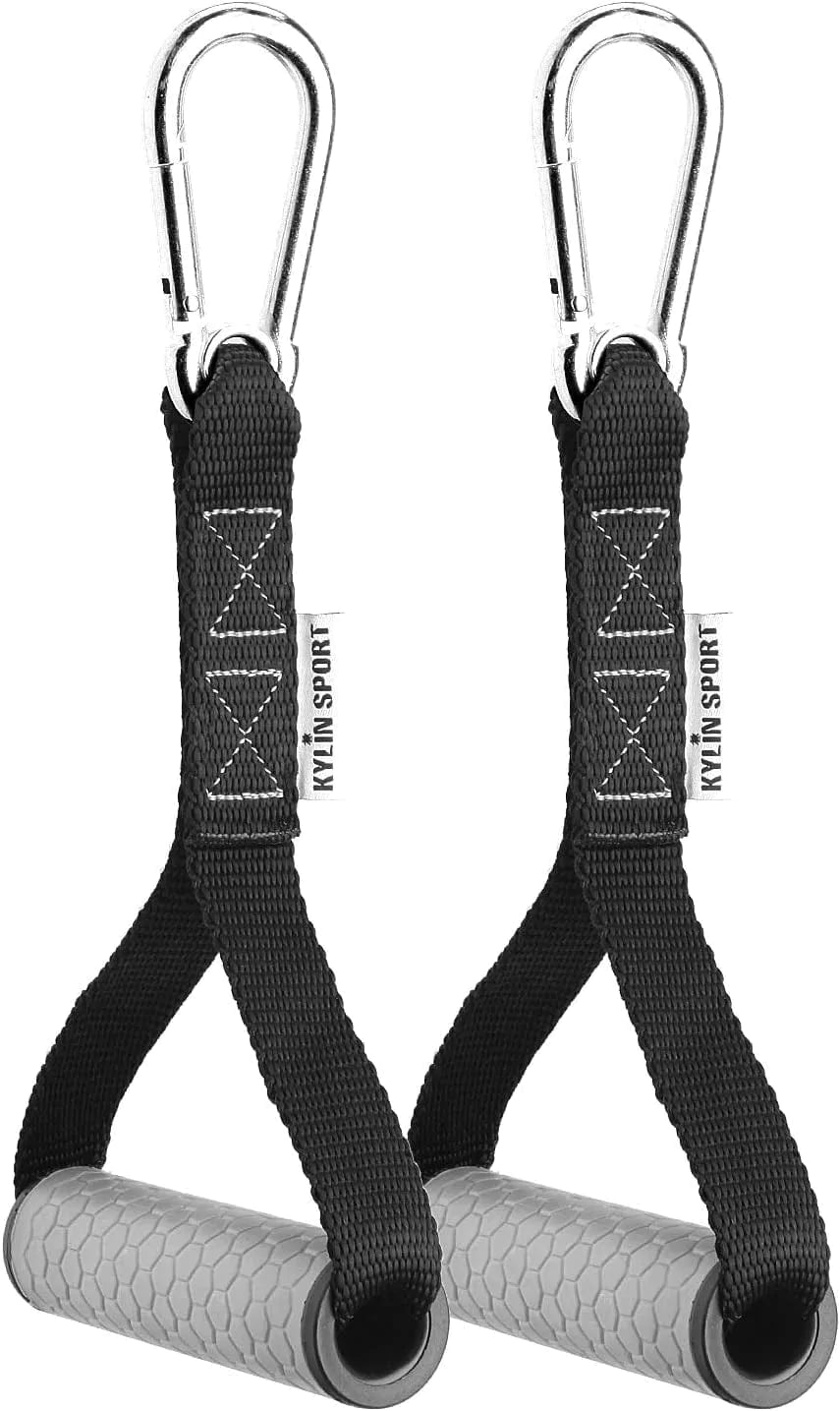 KYLIN SPORT Upgraded Cable Machine Attachments Resistance Bands Handles Grips Fitness Strap Stirrup Handle Cable Attachment Silicon Grip with Metal Carabiner Colorful Version