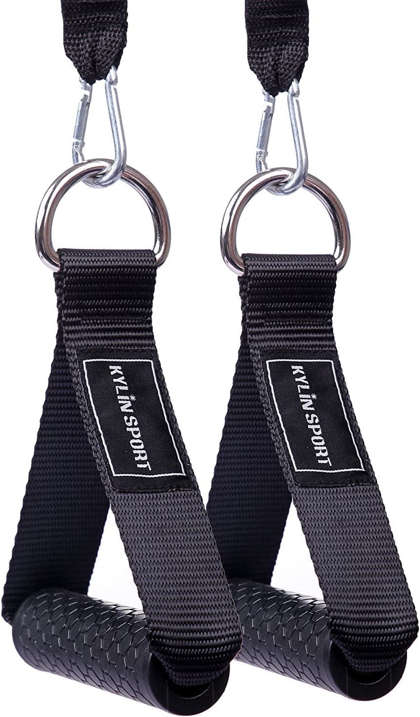 KYLIN SPORT Upgraded Cable Machine Attachments Resistance Bands Handles Grips Fitness Strap Stirrup Handle Cable Attachment Silicon Grip with Solid ABS Cores