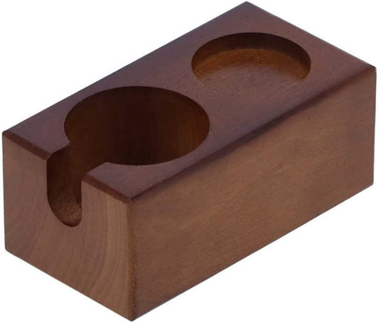 Langshaw 2-Holes Coffee Portafilter Holder Wooden Coffee Filter Tamper Station Stand Storage Rack Kitchen Coffee Make Machine Parts Leisurely (Color : Coffee Color)