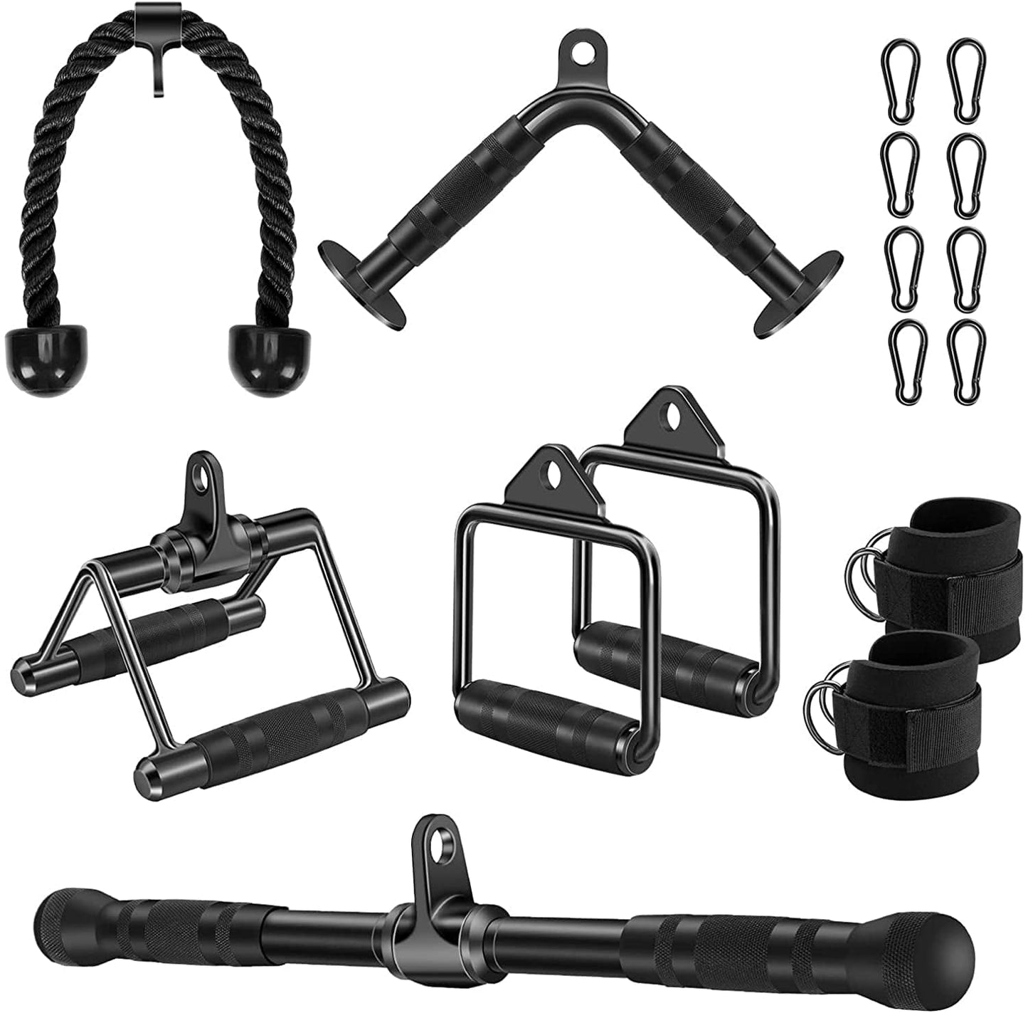 LAT Pulldown Attachments, Cable Machine Attachments for Home Gym, Lat Pull down Bar Weight Machine Accessories, Tricep Rope, Curl Bar, V Shaped Bar, Double D Handles, Straight Bar, Ankle Straps
