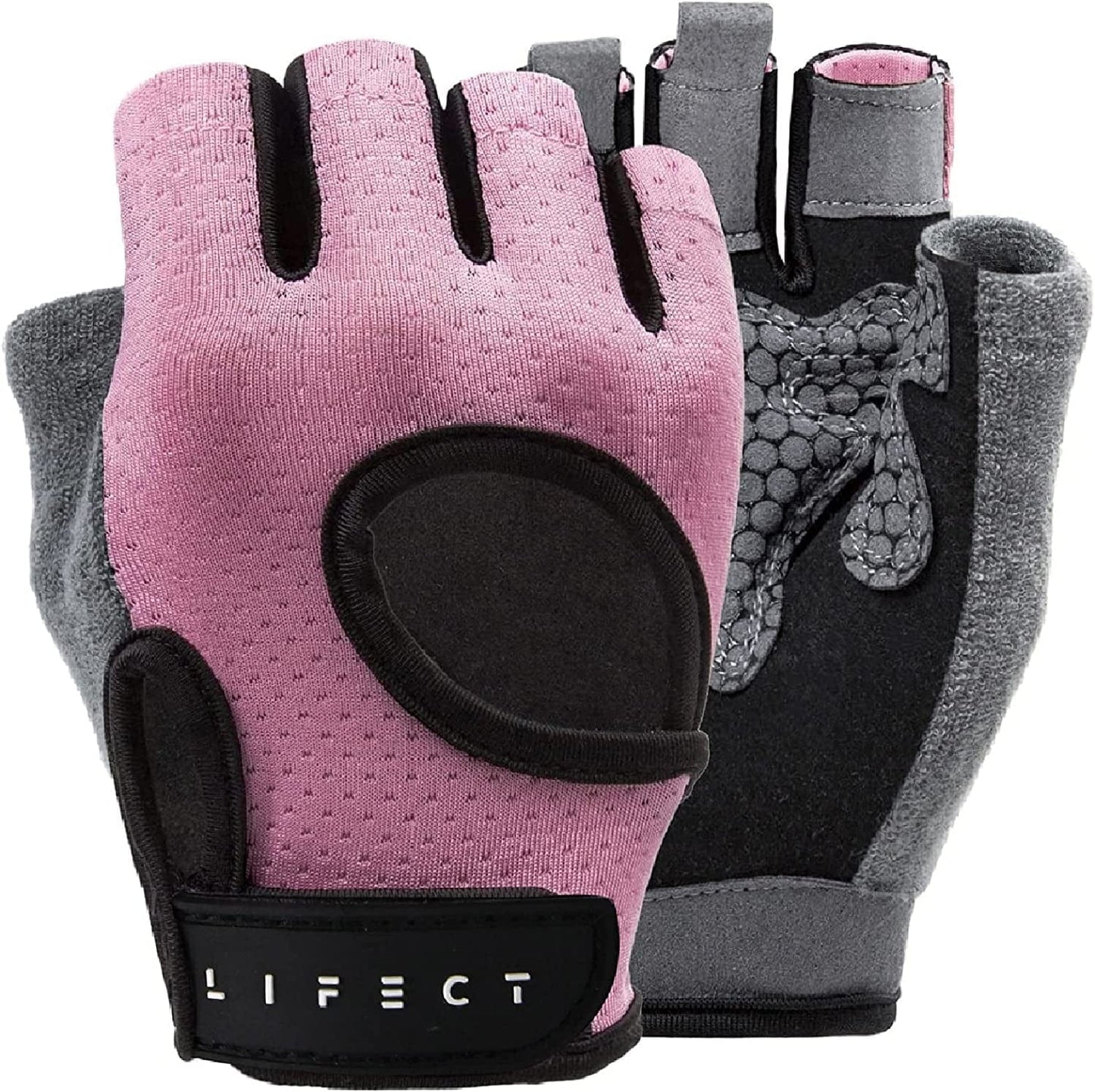 LIFECT Essential Breathable Workout Gloves, Weight Lifting Fingerless Gym Exercise Gloves with Curved Open Back, for Powerlifting, Women and Men