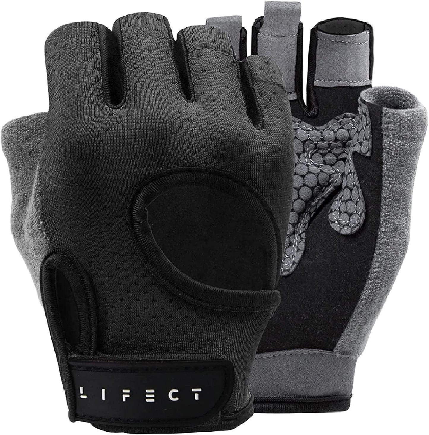 LIFECT Essential Breathable Workout Gloves, Weight Lifting Fingerless Gym Exercise Gloves with Curved Open Back, for Powerlifting, Women and Men