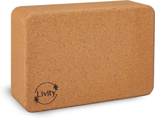 Livity Yoga - Cork Yoga Block, Natural Cork Block, Resilient Cork Exercise Block for Balance and Alignment during Stretching, Pilates, & Meditation, 9 X 6 X 3 Inches
