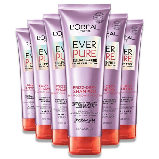 L'Oreal - Paris EverPure Sulfate Free Frizz Shampoo, With Marula Oil- 8.5 oz - 6 Pack