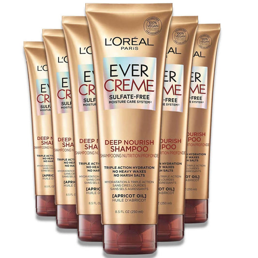 L'Oreal - Paris EverCreme Sulfate Free Shampoo, Deep Nourish, With Apricot Oil - 8.5 oz - 6 Pack