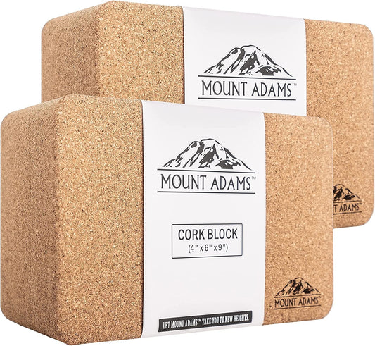Mount Adams Cork Yoga Block, Durable Firm Support with Comfort Grip Edges, 2 Pack