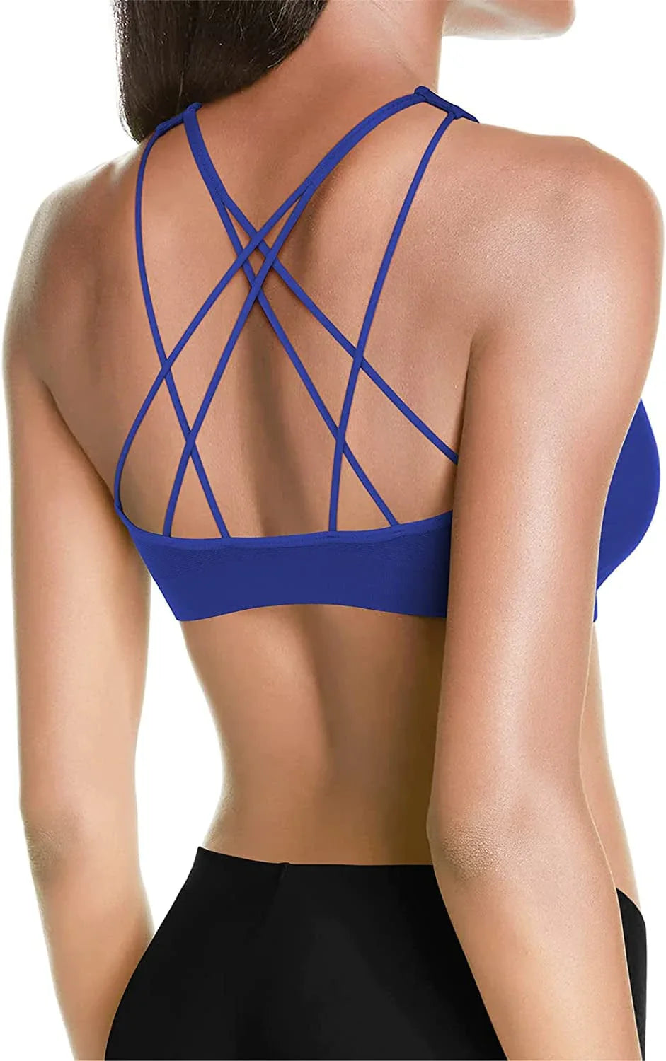 MOVINOW Sports Bra Seamless Padded Strappy Sports Bras for Women Yoga Bra Workout Removable Cups