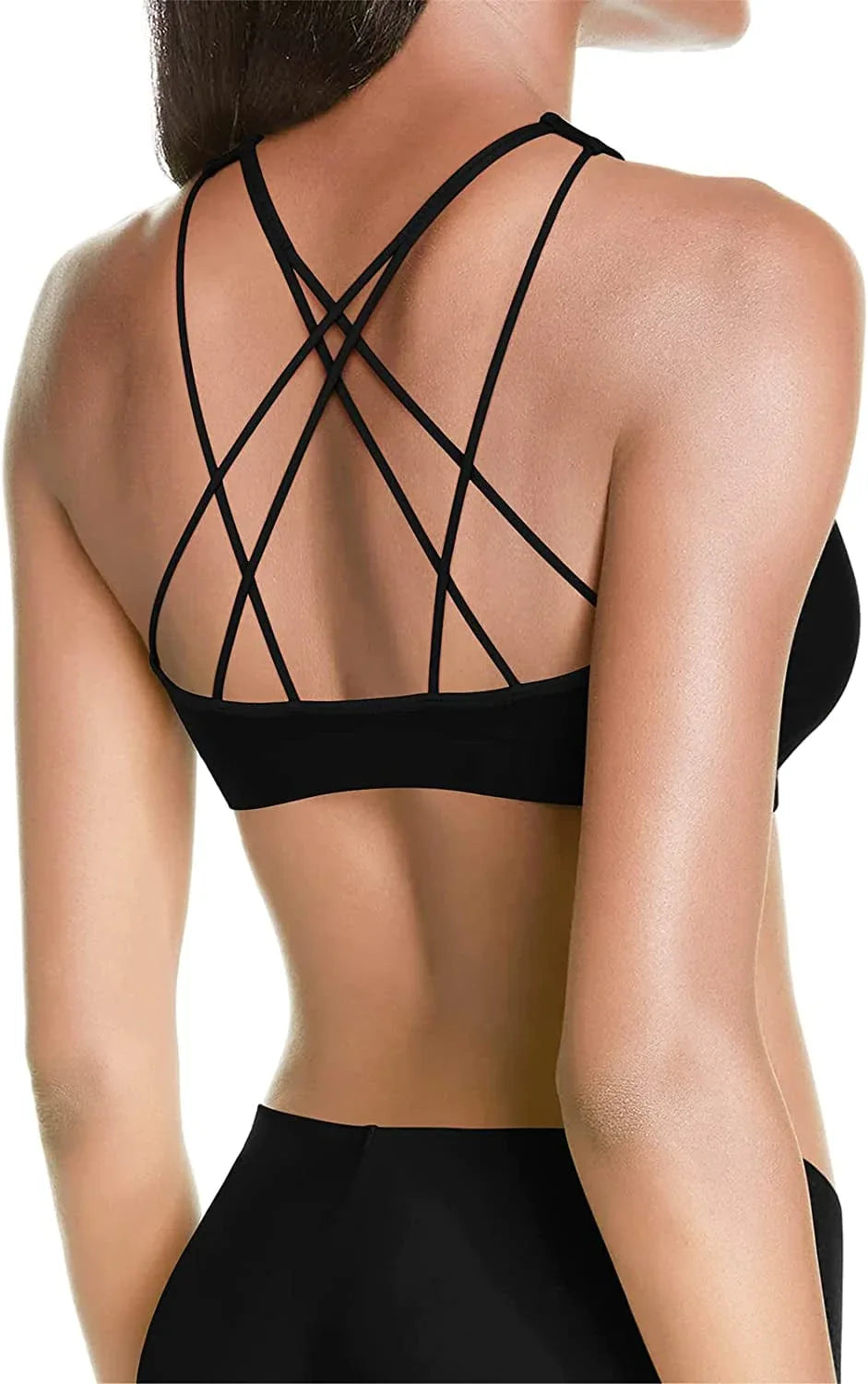 MOVINOW Sports Bra Seamless Padded Strappy Sports Bras for Women Yoga Bra Workout Removable Cups