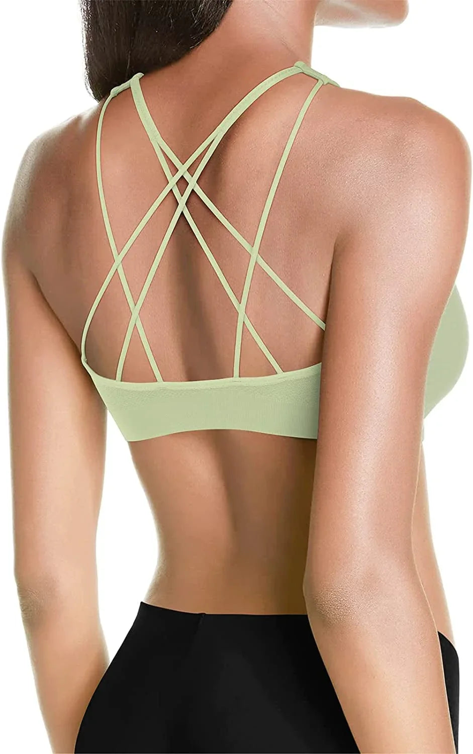 MOVINOW Sports Bra Seamless Padded Strappy Sports Bras for Women Yoga Bra Workout Removable Cups