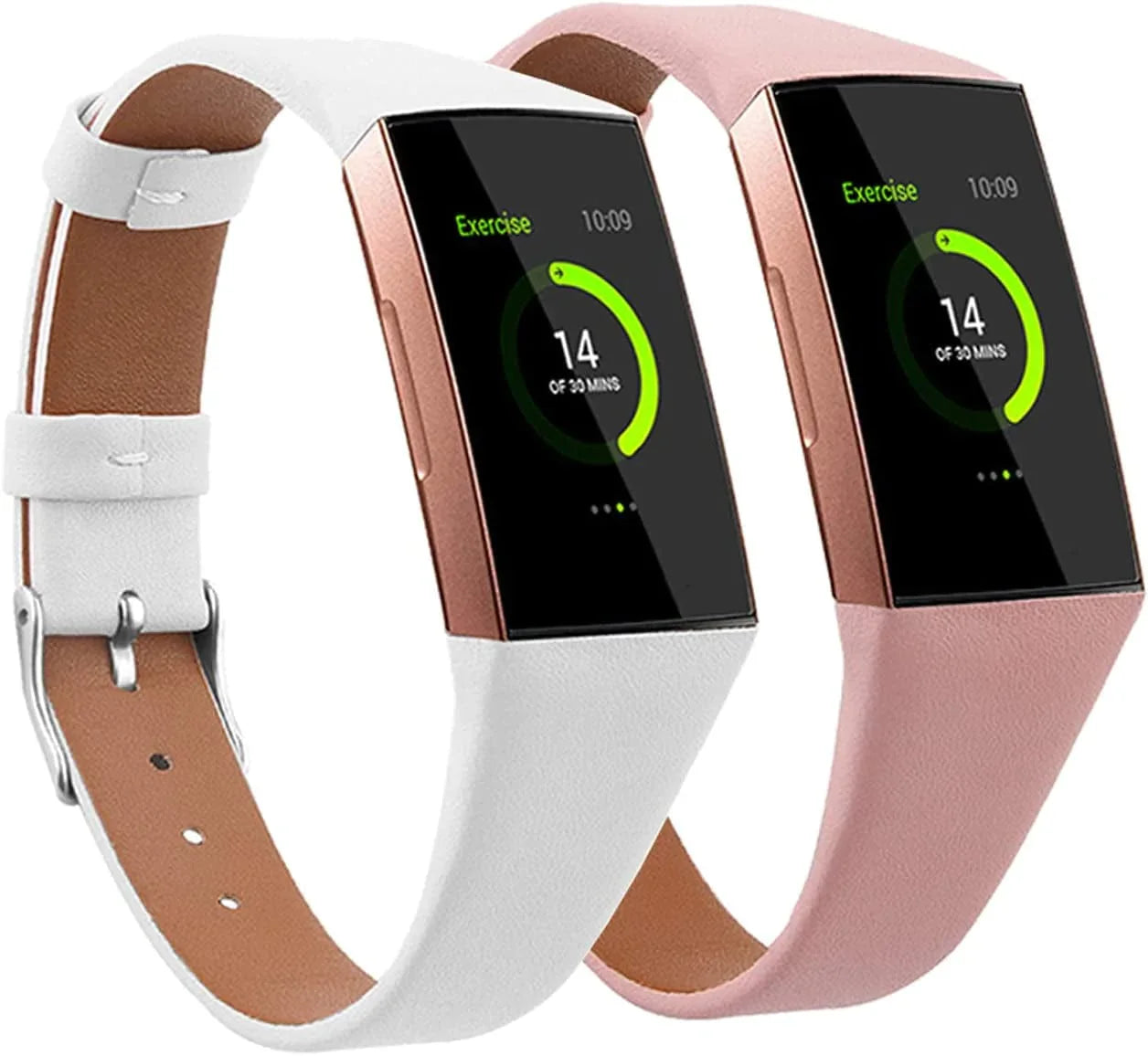 Mtozon Leather Bands Compatible with Fitbit Charge 3/Charge 4, Replacement Accessories Slim Wristband Straps for Women Men, Black + Brown Small